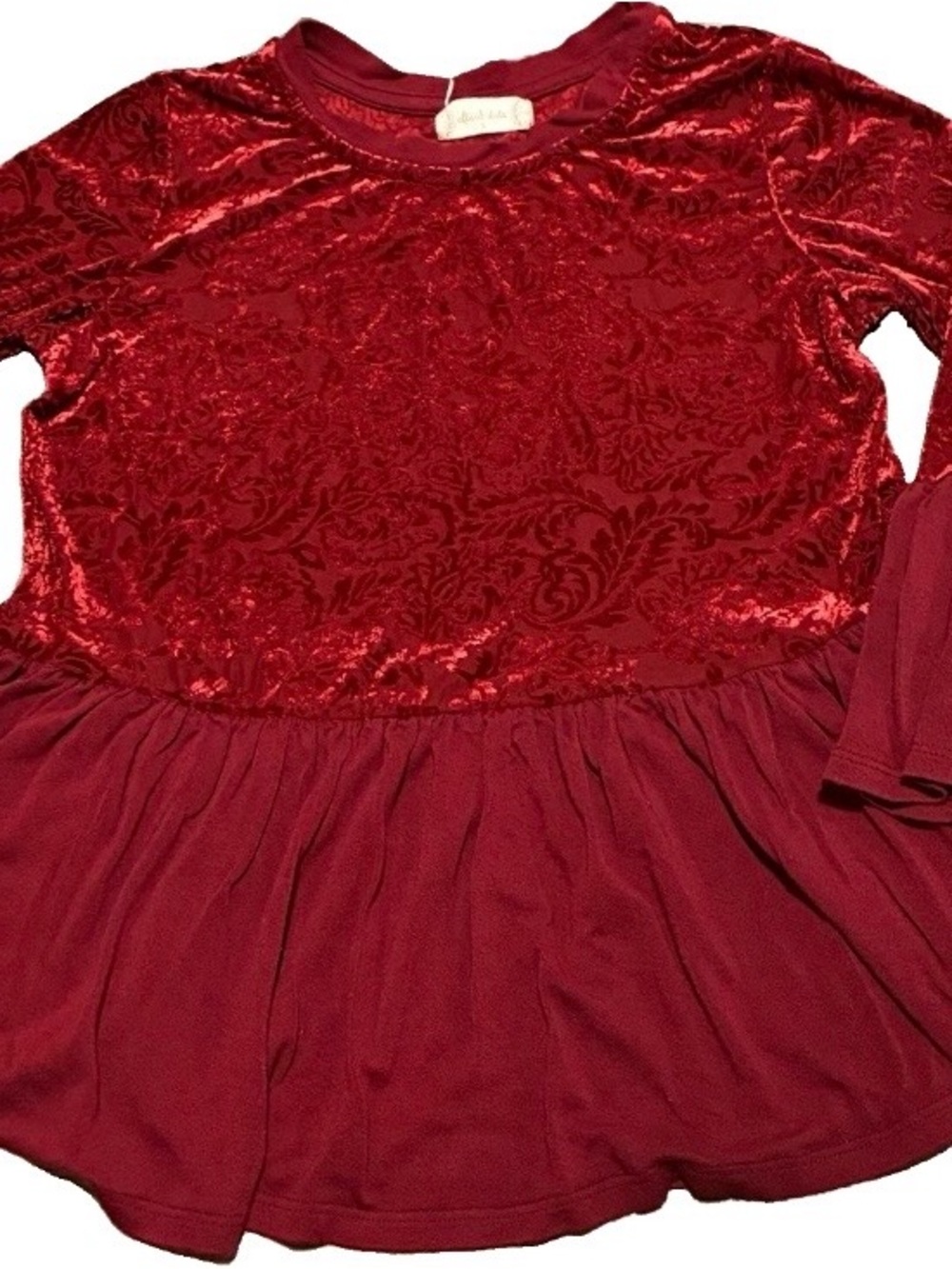 Altar’d State Women’s S Burgundy Velvet Floral Ruffle Flared Sleeve Blouse